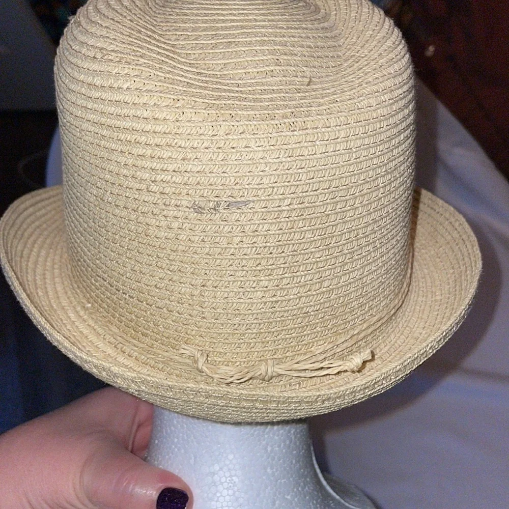 Nine West Straw Fedora Hat with Bead Tassel Charm Details Tan